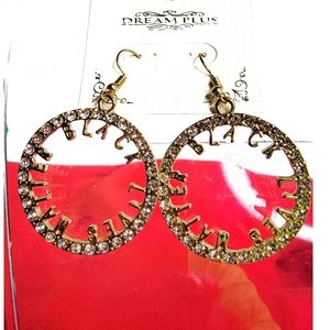 247522  New Dream Plus Gold" With Rhinestone "Black Lives Matter" Hoops